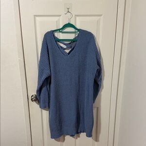 Blue V-Neck Women Sweater
